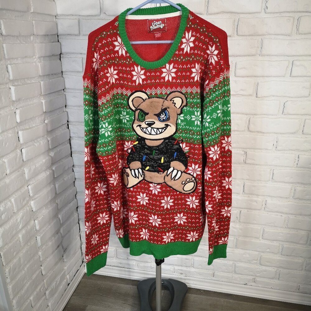 Urban Heritage Men's Size XXL Green Red & White Ugly Christmas Sweater
